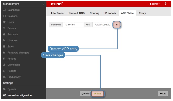 ARP table configuration — Fudo PAM 3.10 - System Documentation