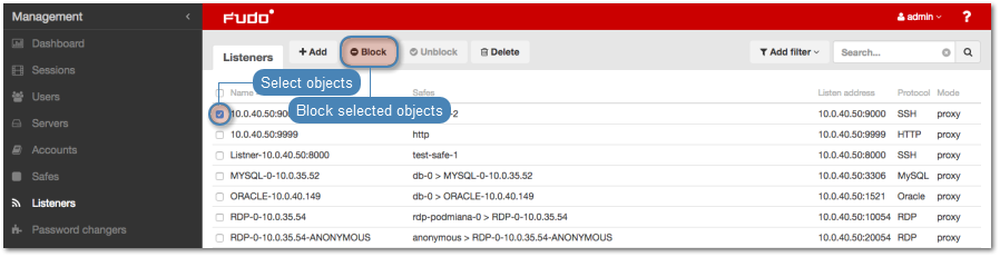 Blocking a listener — Wheel Fudo PAM 3.5 - System Documentation