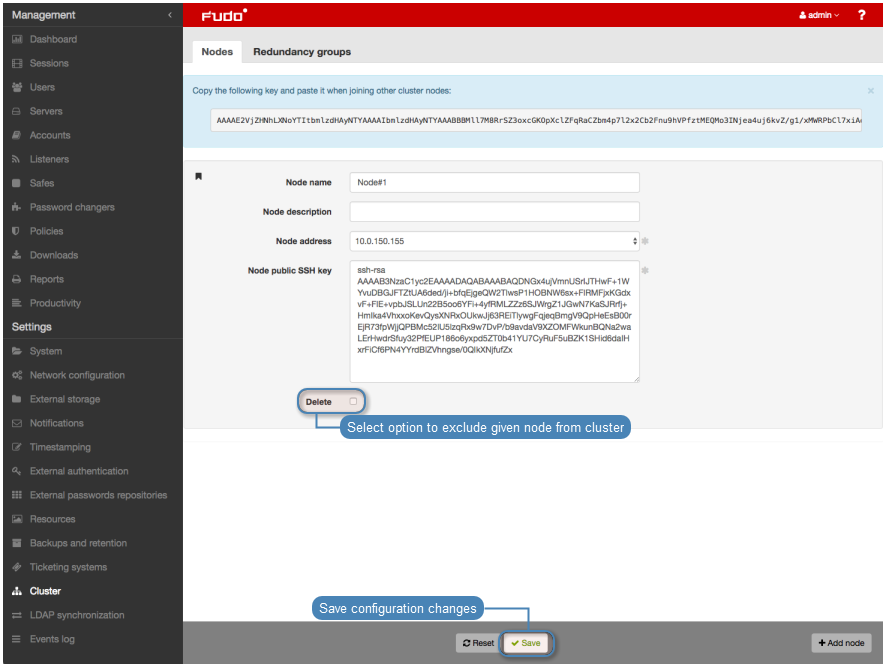 Deleting cluster nodes — Fudo PAM 5.0 - System Documentation