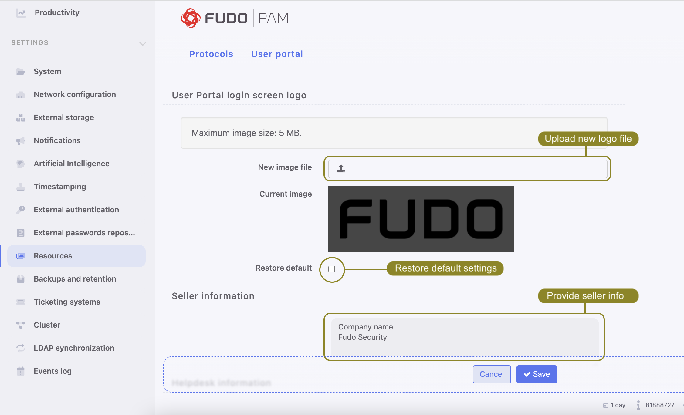 User portal login screen configuration — Fudo PAM 5.1 System Documentation
